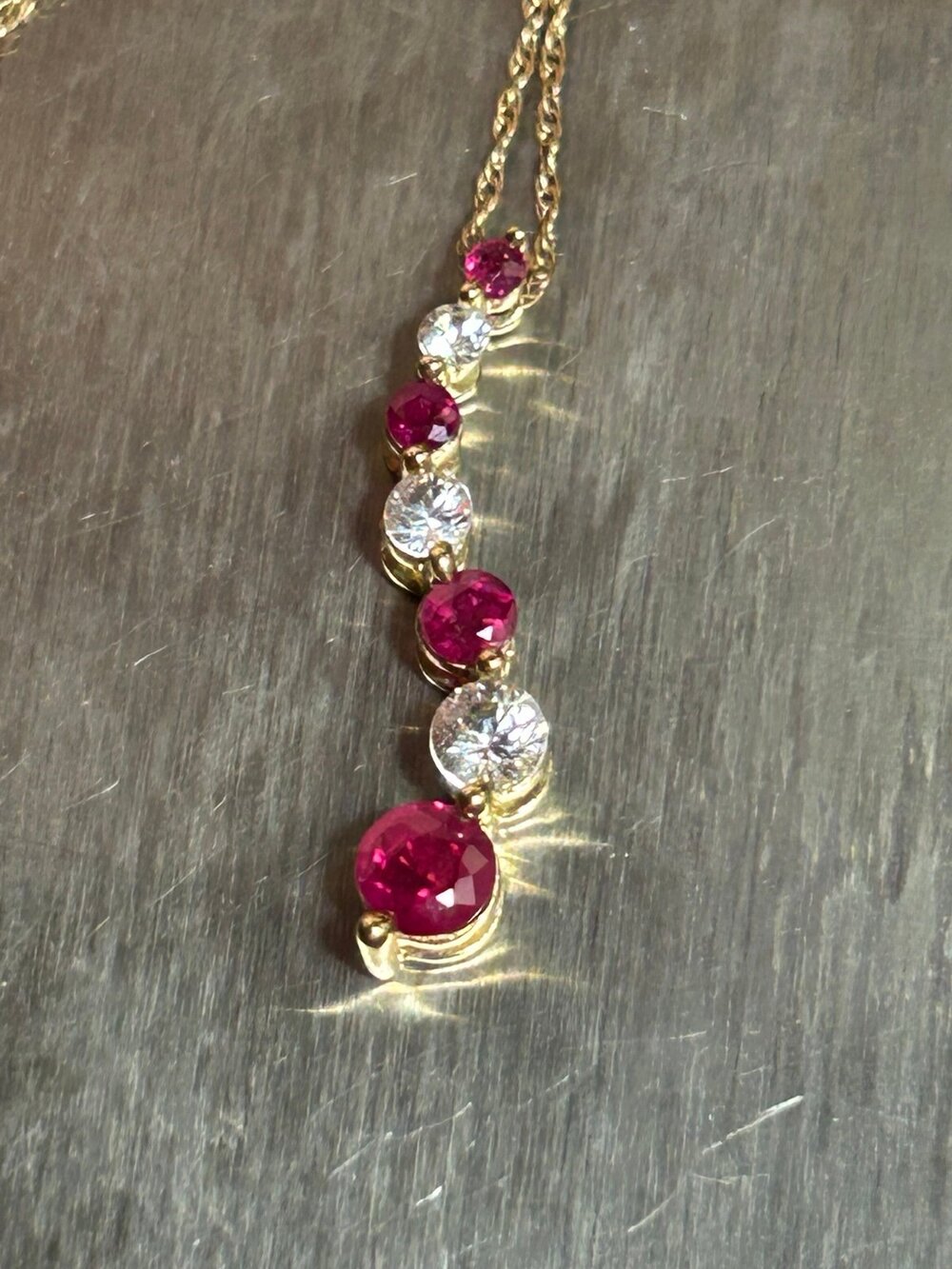 10k yellow gold ruby and clear sapphire journey pendant dainty chain necklace